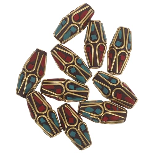 Housoutil 10 Stück Teiliges Tibetische Kupfer Spacer Perlen mit Rotem und Grünem Türkisbesatz Vintage Buddhistische Schmuckperlen für DIY Armbänder Halsketten Ohrringe Ethnische von Housoutil