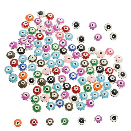 Housoutil 100 Stück Evil Eye Spacer Perlen Flache Runde DIY Schmuckperlen für Armbänder und Handwerk Silberner Rand für Kreative Bastelprojekte von Housoutil