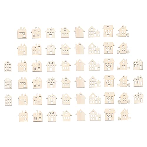Housoutil 100 Stück Holzscheiben Hausform Holzstücke zum Bemalen DIY Bastelset für Kinderhandwerk Holzhaus Deko für Party und Kindergartenspaß von Housoutil