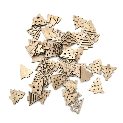 Housoutil 100 Stück Holzscheiben Weihnachtsdeko Baumform Anhänger aus Natürlichem Holz für Basteln DIY Dekoration Geschenkidee von Housoutil