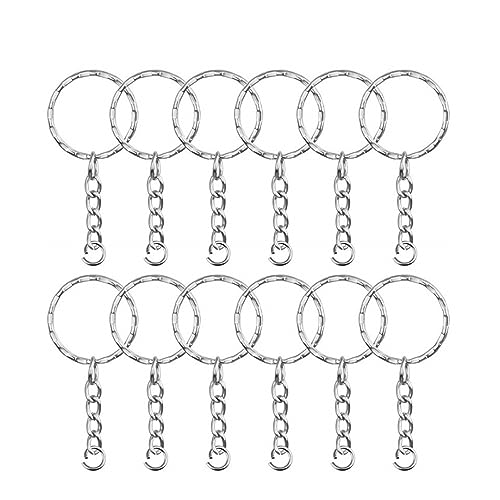 Housoutil 100 Stück Metall Spaltschlüsselringe mit Kette und Anhängering Weißer K Pattern pro Packung Insgesamt für Schlüsselanhänger und Bastelprojekte von Housoutil