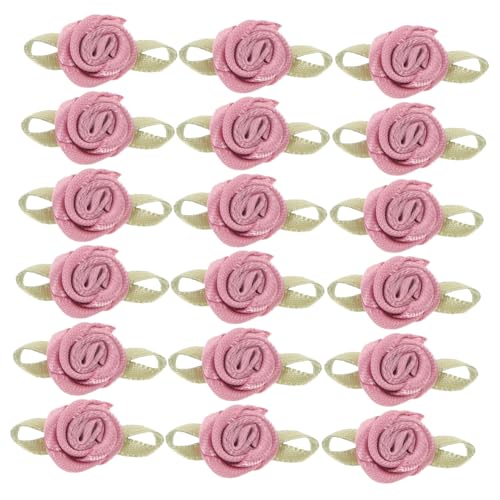 Housoutil 100 Stück Satinband Rosen Applikationen Handmade Stoffrosen mit Blättern für DIY Hochzeitsdeko Nähen Geschenkverpackung Robuste Farbintensive Bastelblumen von Housoutil