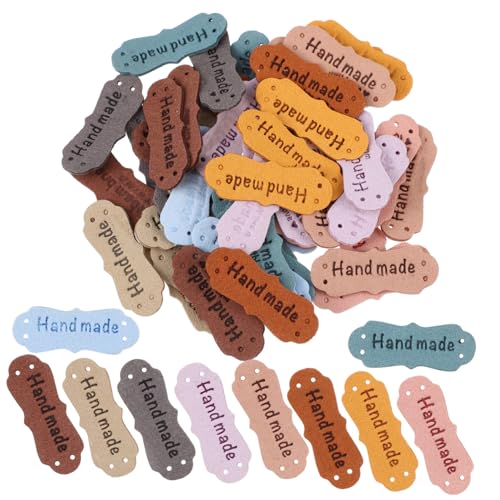 Housoutil 100 Stück Teiliges PU Leder Label Handgeprägte Bunte Etiketten DIY Accessoires zum Annähen Vielseitig für Kleidung Taschen Schuhe Hüte für Handarbeit und Bastelprojekte von Housoutil