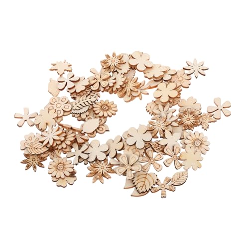 Housoutil 100 Stück lackierte Holzspäne Malbare Holzstücke DIY Holzdekoration Kinderspielzeug Holz Holzblumenausschnitt Holzausschnitte für Handwerk hölzern Beige von Housoutil