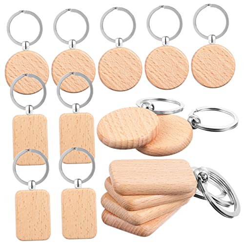 Housoutil 10Stücke Holzschlüsselanhänger Rohlinge Rechteckige Und Runde Form Blanko Holz Tag Keyrings Für DIY Basteln Und Dekoration Holz Schlüsselkettenblanks von Housoutil
