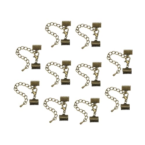 Housoutil 10Stücke Plattierte Bandenden Verschlüsse Mit Eisenkette Und Hummerschnalle Für DIY Schmuck Basteln Lederband Und Kordeln von Housoutil