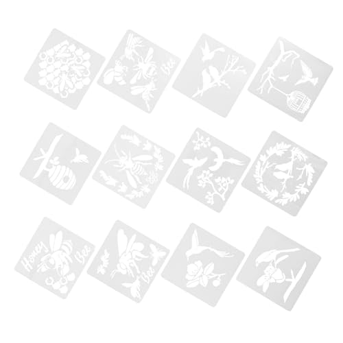 Housoutil 12 Blatt Malschablonen Quadratische Wandmalerei Schablonen mit Floralen und Bienenförmigen Designs für Basteln und Diy Projekte von Housoutil