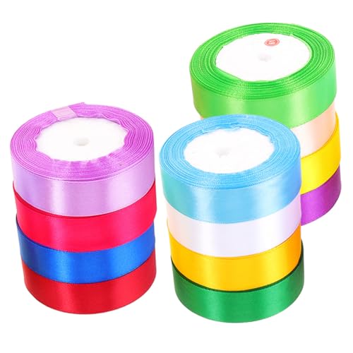 Housoutil 12 Rollen Bunte Dekorative Geschenkbänder Hochwertige Satin und Stoffbänder für Geschenkverpackungen Bastelprojekte und Blumenarrangements von Housoutil