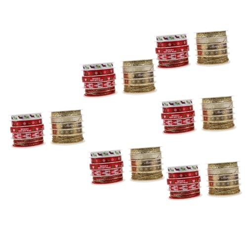 Housoutil 12 Sätze Weihnachtsgeschenkband aus Hochwertigem Polyester Langlebig und Farbecht Weiche Geschenkverpackungsbänder in Rot und Gold Vielseitig für DIY Geschenkverpackung und von Housoutil