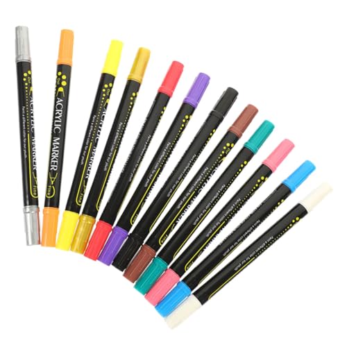 Housoutil 12 Stück Acrylfarbenstift malen Sie Markierungen Scrapbooking -Marker malen Stifte Dual Stoff Graffiti-Farbmarker Lackmarkierungen Farbmarker Stift Pinsel Stifte Plastik von Housoutil