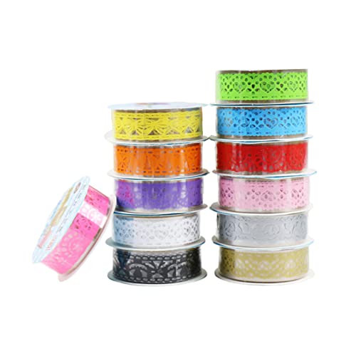 Housoutil 12 Stück Hohles Spitzenband dekoratives Klebeband Sammelalbum liefert Spitzenband zum Basteln Goldband Kunstband Dekoratives Washi Tape Farbabdeckband von Housoutil