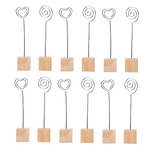 Housoutil 12 Stück Holz Foto Klammern Multifunktionale Notizhalter für Büro Memo Clips Kartenhalter Fotoständer Tischnummer Halter Gestaltete Clips für Kreative Präsentationen von Housoutil