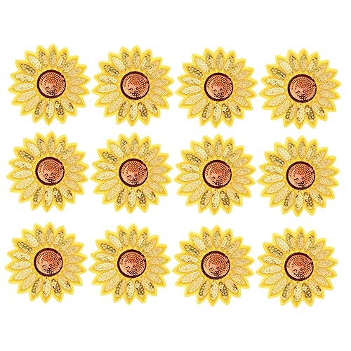 Housoutil 12 Stück Pailletten Sonnenblumen Sticker Fake UV Dekoration Bestickte Applikation Sonnenblumen Sonnenblumen Abzeichen Hochzeit Sonnenblumen Applikationen Patches von Housoutil