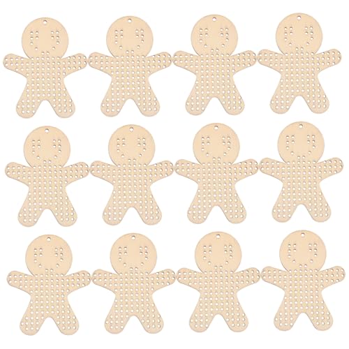 Housoutil 12 Stück Teiliges Holzanhänger Lebkuchenmänner Natürliche Holzplatte zum Besticken Diy Kreuzstich Ornamente Vielseitig für Weihnachtsdeko und Handarbeiten Geeignet von Housoutil