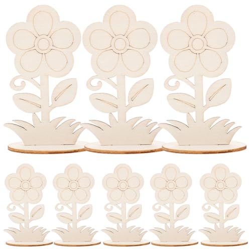 Housoutil 12 Stück Teiliges Holzblumen Bastelset Unbehandelte Holzblumen zum Bemalen für Kreative DIY Projekte für Tischdekoration Hochzeitsdeko und Bastelideen von Housoutil