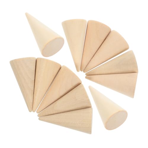 Housoutil 12 Stück Teiliges Naturbelassene Holzkegel zum Basteln und Bemalen Leichte Langlebige Geometrische Deko für Büro und Wohnzimmer DIY Holzornamente Höhe von Housoutil