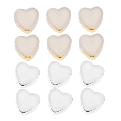 Housoutil 12 Stück Teiliges Silikon Ohrringverschlüsse Herzform Ohrstopper in Gold und Weißgold Kleine Langlebige Ohrstecker Verschlüsse für DIY Ohrringe Praktische Zubehörteile für von Housoutil