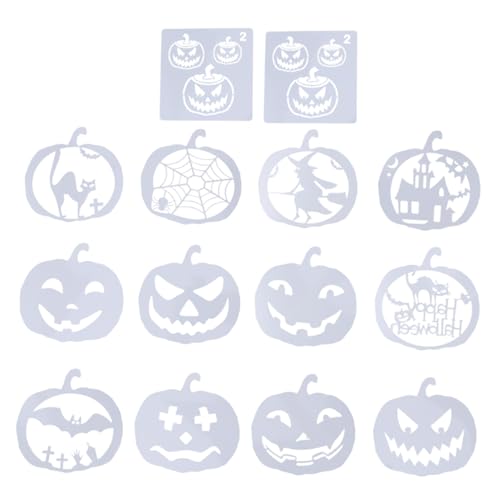 Housoutil 14 Stk. Teiliges Halloween Kürbis Schablonen Set Langlebige Plastik Vorlagen Wiederverwendbar DIY Bastelset für Malen Schnitzen Scrapbooking und Halloween Dekoration von Housoutil