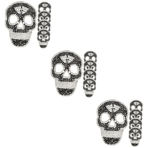 Housoutil 15 Stk. Bügelbilder Strass Schädel Aufnäher mit Hot Melt Kleber Langlebige DIY Textil Patches zum Aufbügeln und Nähen Schwarze Dekorative Flicken für Kleidung Rucksäcke Hosen und von Housoutil