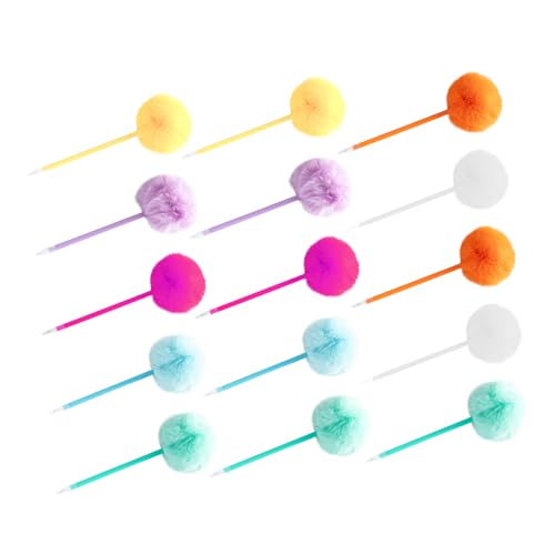 Housoutil 15 Stück Teiliges Pom Pom Kugelschreiber mit Flauschigen Herzform Spitzen Bunte Niedliche Schreibstifte für Mädchen als Weihnachts-partygeschenk Schul Bürobedarf von Housoutil