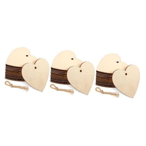 Housoutil 150 Stck. Unbehandelte Holzherzen mit Schnur Diy Holzornamente für Bastelprojekte Hochzeit Party und Geschenkanhänger Herzförmige Holzrohlinge mit Vorgebohrten Löchern von Housoutil