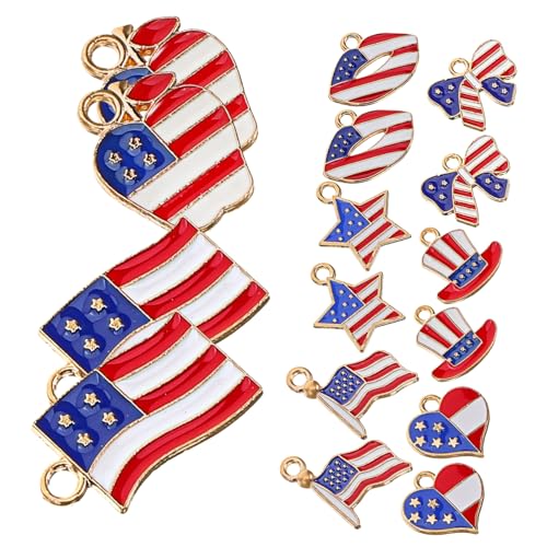 Housoutil 16 Stück Anhänger Mit Amerikanischer Flagge Benutzerdefinierte Länderflagge Patriotische Emaille Charms Ornament Schlüssel Rot Weiß Und Königsblau Unabhängigkeit von Housoutil