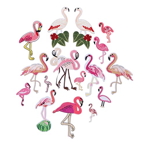 Housoutil 16 Stück Flamingo Aufnäher Set Gestickte Patches zum Aufbügeln und Nähen Dekorative Applikationen für Kleidung Taschen Hüte und Jeans von Housoutil