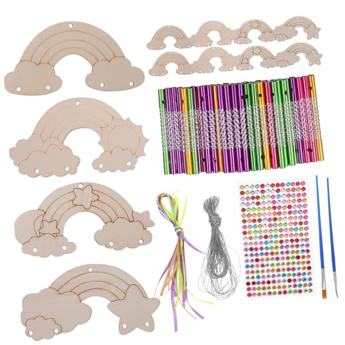 Housoutil 1Satz DIY Holz Windspiel Set Unbemalte Hängende Dekoration für Teile mit Bändern und Stiften Bastelset für Garten Terrasse und Wohnzimmer von Housoutil
