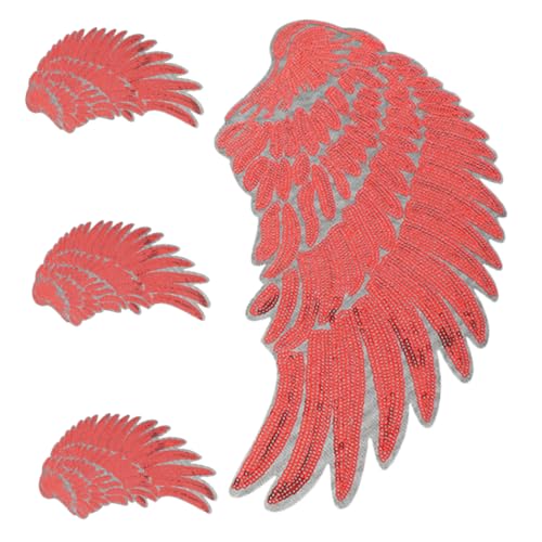 Housoutil 2 Paar Selbstklebende Pailletten Flügel Patches zum Aufbügeln und Annähen Rote Stickerei Applikationen für Kleidung Rucksäcke Jacken DIY Party Outfits Vielseitige Dekoration von Housoutil