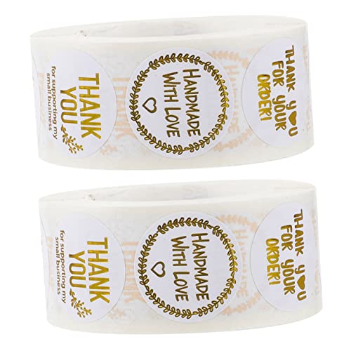 Housoutil 2 Rollen Danke Tags hausgemacht schälen groß Du gebacken geschenkpapier bögen paketaufkleber handmade aufkleber stickern Etiketten für Flaschen Keksaufkleber für Verpackungen PVC von Housoutil