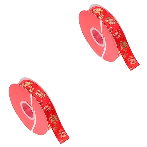 Housoutil 2 Rollen Frühlingsfestgeschenkverpackungsband Hochzeitsband Party Gegenwärtig Wickelband Geschenkbänder Ein Verpackungsband Rustikal Empfindlich Seide Schwarzes Band Polyester Rot von Housoutil