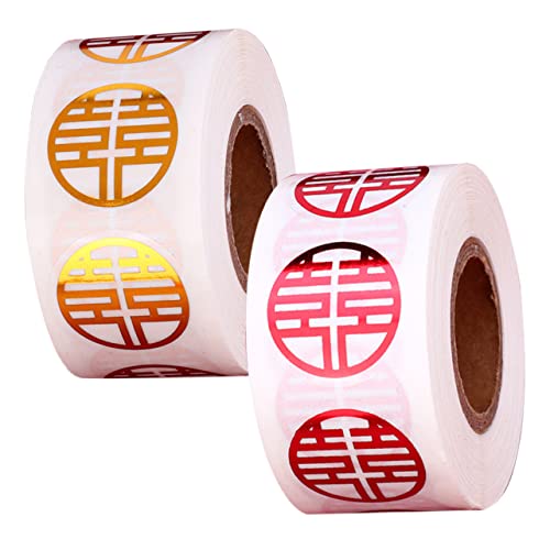 Housoutil 2 Rollen Mini-Glücksaufkleber Hochzeitsanhänger Aufkleber Selbstklebende Dekoraufkleber Etikett Doppeltes Glück Xi-Zeichenaufkleber Chinesisches Doppeltes Glück Aufkleberpapier von Housoutil