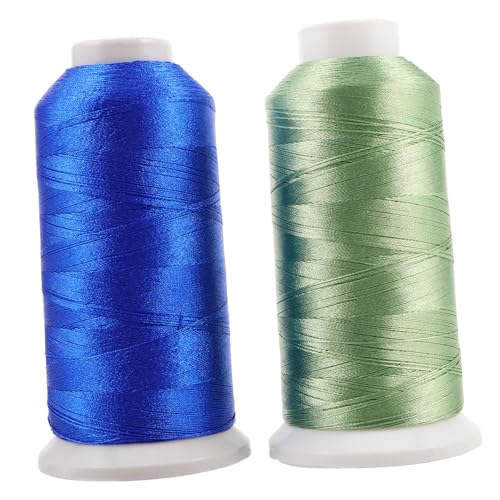 Housoutil 2 Rollen Polyester Eissilkgarn Spule Hand Maschinen-nähgarn für Quilten Chinesische Knoten Makramee DIY Basteln Blau Mix von Housoutil
