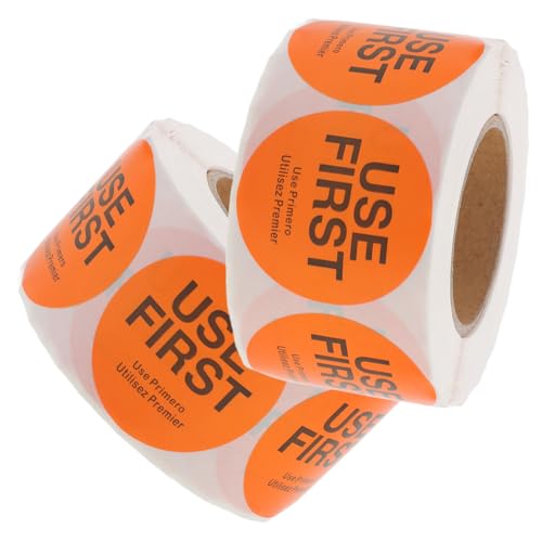 Housoutil 2 Rollen "Use First"-Aufkleber, tragbare Lebensmittel-Service-Etiketten für Restaurant, Inventarkontrolle, Etiketten pro Rolle, selbstklebend für Küchenorganisation, leuchtende Farben von Housoutil