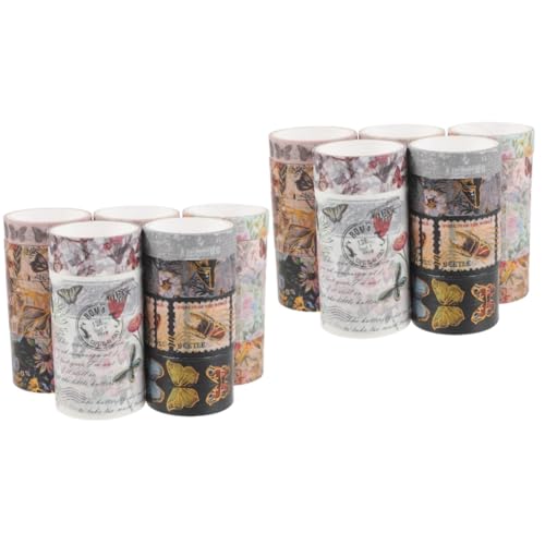 Housoutil 2 Sätze Blumenpapierband Scrapbooking Scrapbook-diy-klebebänder Sammelalbum Blumenklebeband Blumenbänder Verpackung Muster Schmetterling Farbiges Band Aufkleber 17 Rollen * 2 von Housoutil
