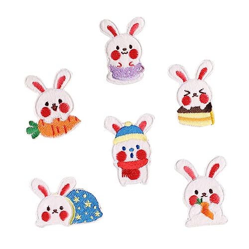 Housoutil 2 Sätze Cartoon-kaninchen-stoff-aufkleber Aufnäher Stickerei Kleiderflicken Hase Patch Aufnähen Flicken Zum Reparieren Von Kleidungsstücken Polyester 6 Stücke * 2 von Housoutil