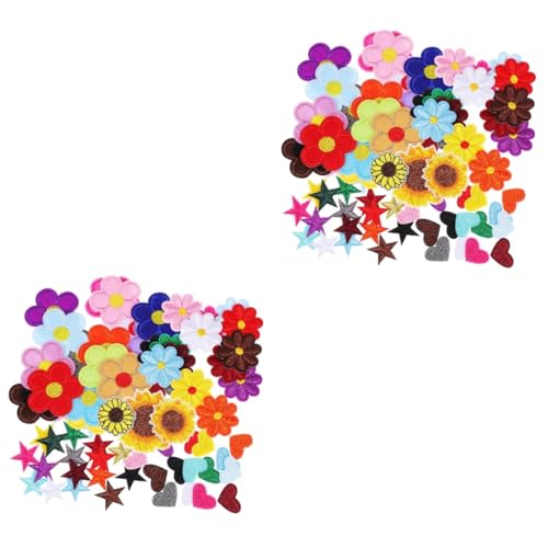 Housoutil 2 Sätze Farbenfroher Gestickter Stofffleck Tuch Stickereiapplikationen Süße Patches Zum Aufnähen Loch Aufnäher Mit Blumenapplikation Stickmuster Aufbügeln Stickgarn 71 Stück * 2 von Housoutil