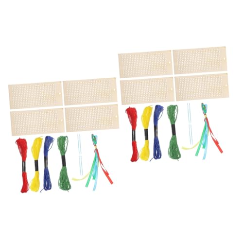 Housoutil 2 Sätze Holz Stickerei Lesezeichen DIY Holz Lesezeichen mit Holzstücken Aufhängeschnüren Farbigen Fäden und Plastiknadeln Bastelprojekte und für von Housoutil
