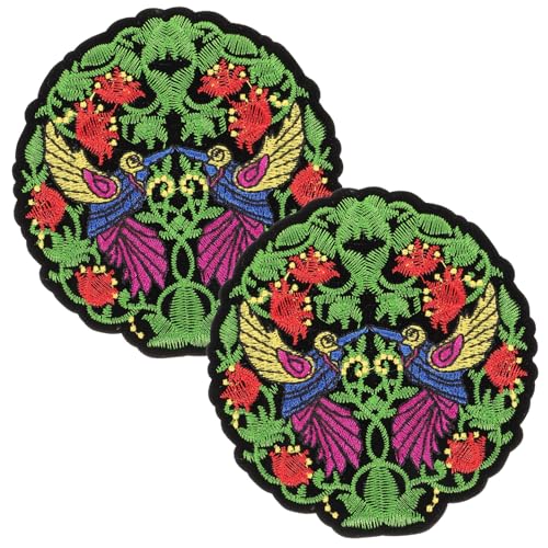 Housoutil 2 Stck. Runde Aufnäher Dekorative Stoffpatches mit Blumen und Vogelmotiv zum Aufnähen für Kleidung für Jeans Kleider und Diy Projekte Vielseitige Applikationen für von Housoutil