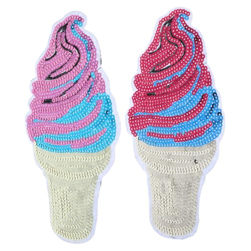 Housoutil 2 Stück Eistüten-Aufkleber bestickt Flicken für Kleidung Mädchen funkeln cooles Pflaster pailletten Stoffverzierung Eiscreme Aufnäher Flicken nähen Patch kleine Reparaturflicken von Housoutil