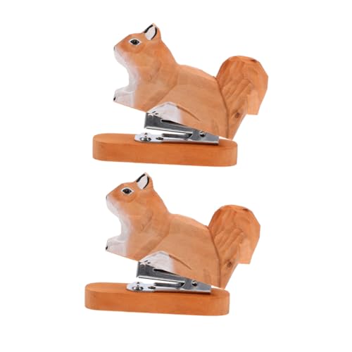 Housoutil 2 Stück Mini Holzhefter mit Eichhörnchen-design Kompakter Tischhefter für Kleine Papierstapel Ergonomischer Handtacker für Lehrer Kreative Büro Schulbedarf von Housoutil