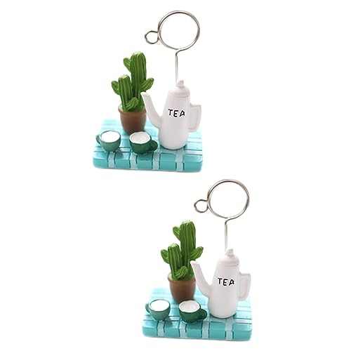 Housoutil 2 Stück Multifunktionaler Memo Clip Teekannen Design Niedlicher Sukkulenten Microlandschaft Foto und Notizhalter für Büro und Zuhause Platzsparender Kartenhalter für Nachrichten von Housoutil