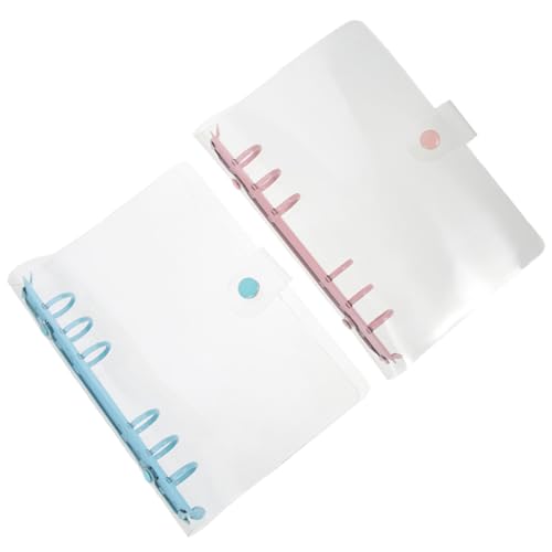 Housoutil 2 Stück PVC Ringbuch Notizbuchhülle Teilig Transparent Nachfüllbare Binder mit Druckknopfverschluss Himmelblau und Kirschblüte für Schule und Büro von Housoutil