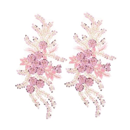Housoutil 2 Stück Pailletten Blumen Stickerei Applikationen aus Spitzenstoff Bestickte Aufnäher für DIY Hochzeit Brautkleider Vielseitige Dekoration für und Outfits Leicht Anzunähen Rosa von Housoutil