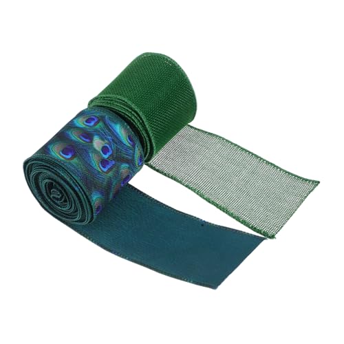 Housoutil 2 Stück Teiliges Set Grüne Drahtkantenband Polyester mit Pfauenmuster Vielseitiges Dekoband für Geschenkverpackungen Große Schleifen Kränze Weihnachts und Partydekorationen von Housoutil