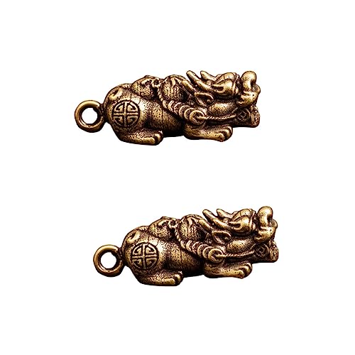 Housoutil 2 Stück Vintage Messing Kylin Anhänger Handgefertigtes Ornament Dekoratives Home Desktop Schmuckstück Langlebige und Stilvolle Sammler Deko von Housoutil
