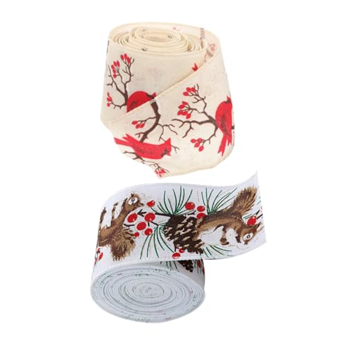 Housoutil 2 Stück Weihnachtsdekorationsband Band zum Verpacken Weihnachts-Ripsbänder weihnachtsverpackungsband Winterbänder Weihnachtsband verdrahtet Weihnachtsbaumband Stoff von Housoutil
