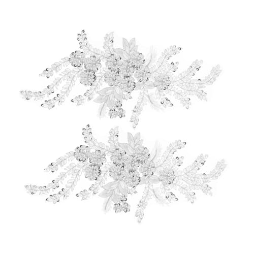 Housoutil 2 Stück Weiße Blumenstickerei Applikationen mit Pailletten Spitzenbesatz zum Aufnähen für Hochzeitskleider DIY Nähzubehör Vielseitig für Brautmode und Festliche Kleidung von Housoutil