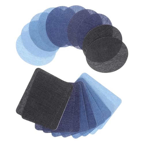 Housoutil 20 Stück Denim Reparatur Flicken zum Aufbügeln Ovale und Rechteckige Jeans Patches aus Dickem Denim Stoff Selbstklebend Beständig für Ellenbogen Knie und Vielseitige Kleidung von Housoutil
