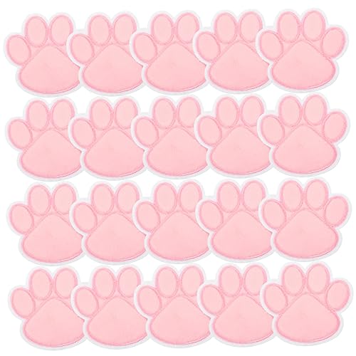 Housoutil 20 Stück Klebe Stickerei Patch Pfotenabdruckflecken Kleine Hundejacke Aufnäher Stickereiflecken Hundekleidung Haustiere Hundepfotenfleck Nähen Fußabdruck Groß Welpe Stoff Rosa von Housoutil